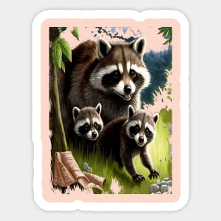 Racoon family Sticker